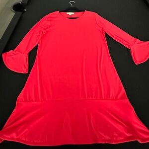 Red Michael Kors Dress, Size XL w/ruffle at sleeve wrist and at bottom hem